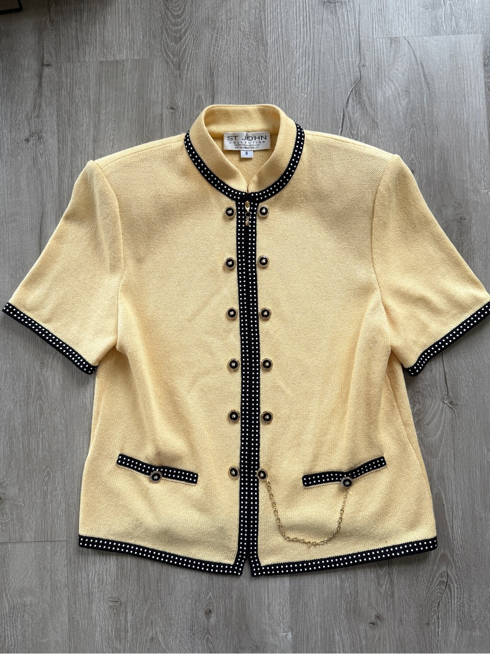 St. John Collection Yellow Short-Sleeve Knit Jacket Blazer with Black Trim 8